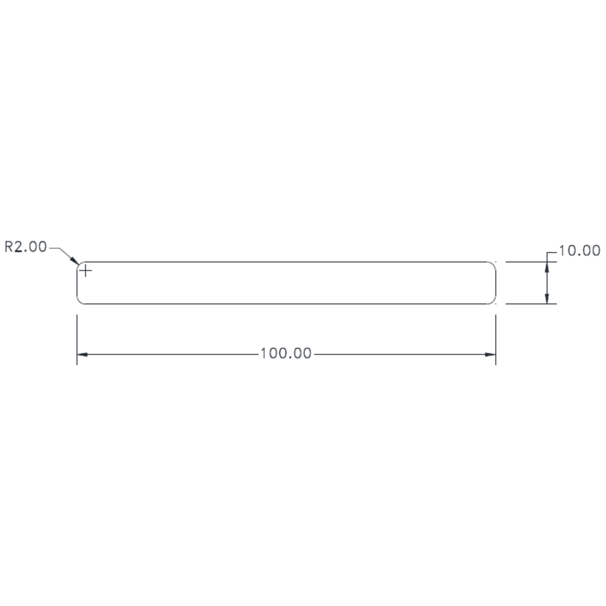 100 x 10 Flat R2corners - cross-section drawing