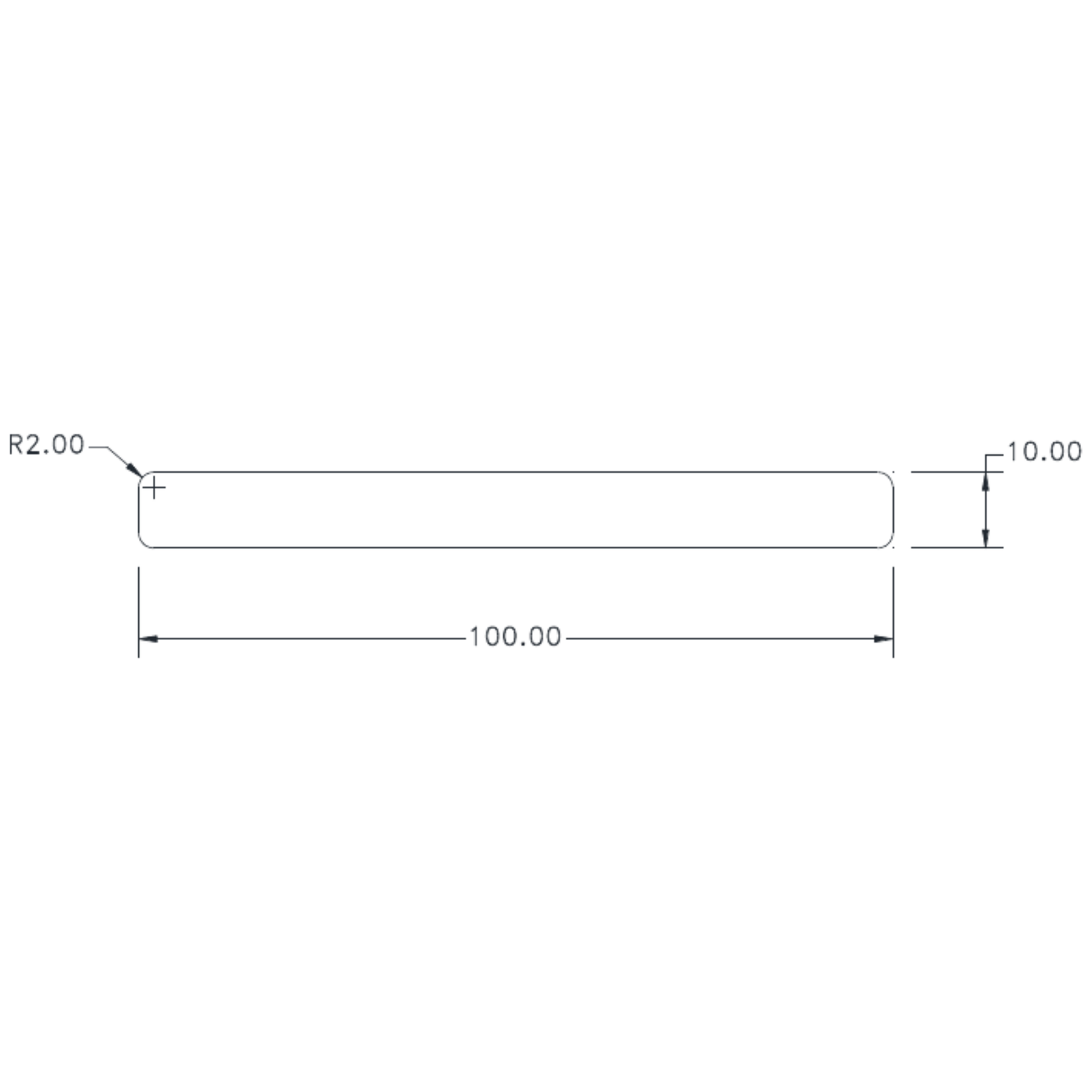 100 x 10 Flat R2corners - cross-section drawing