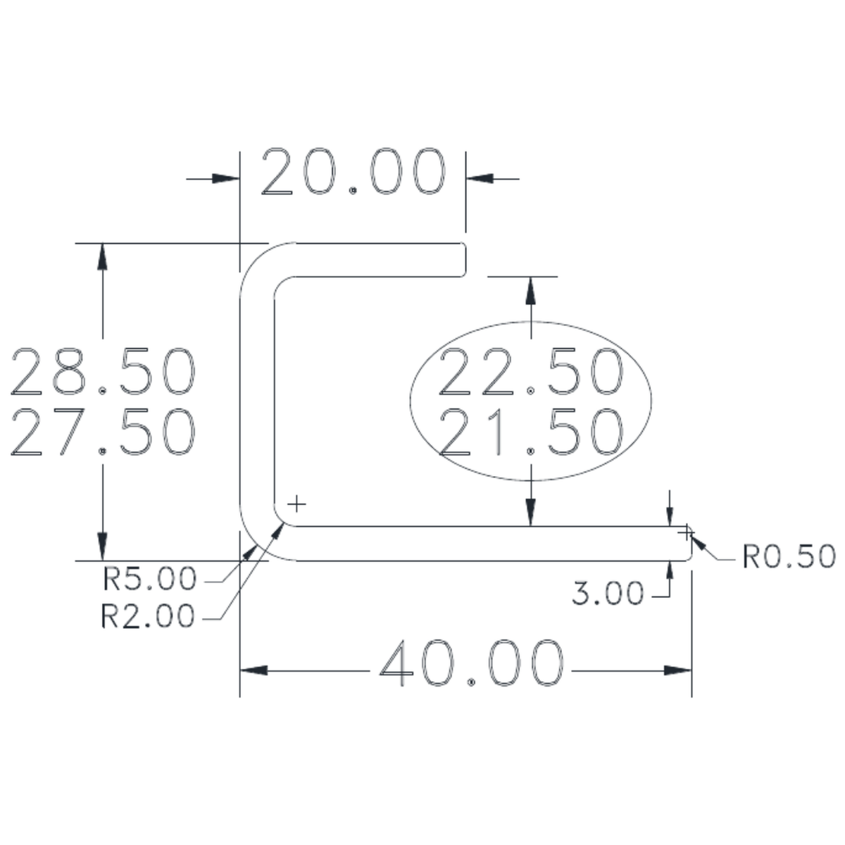 40 x 28 J - cross-section drawing