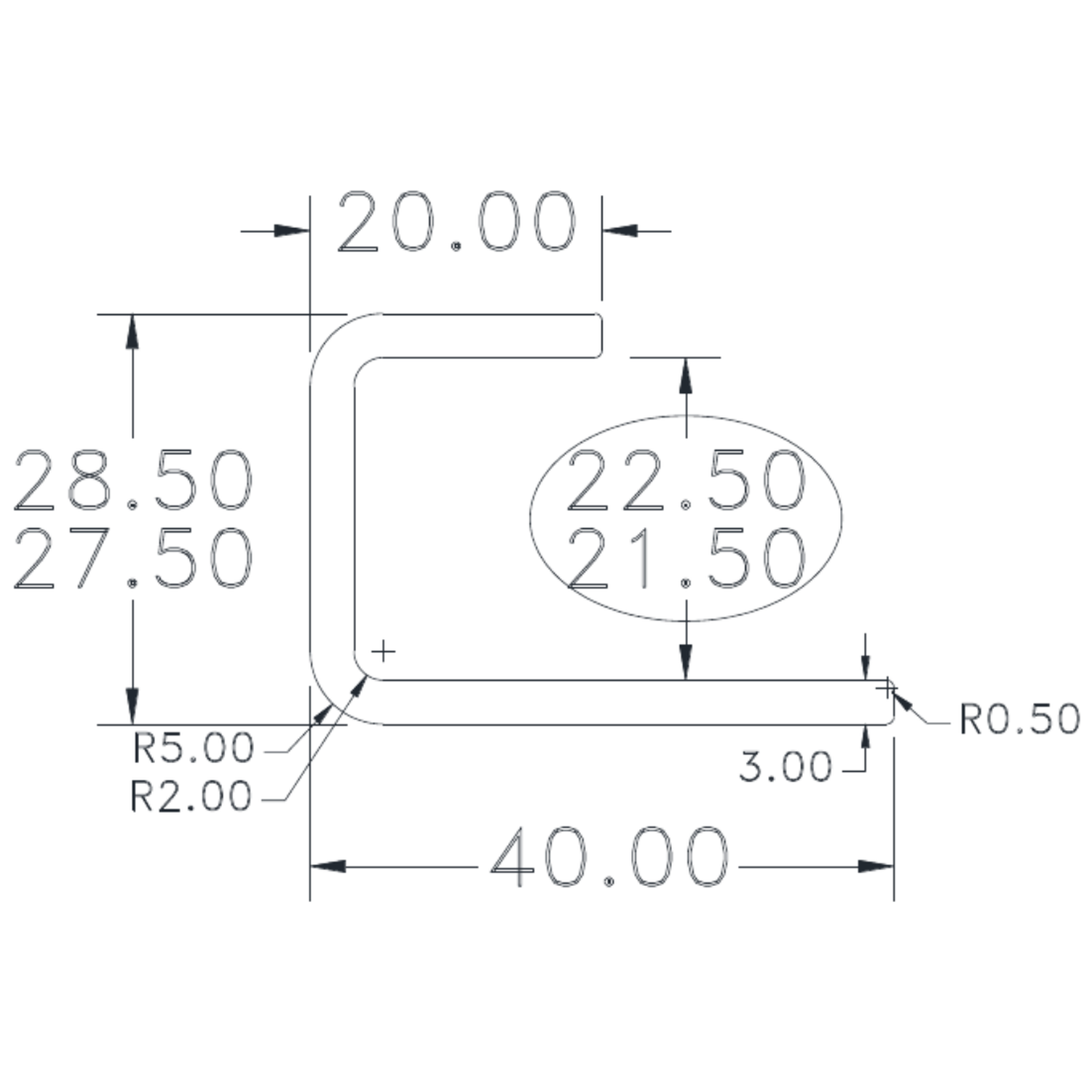40 x 28 J - cross-section drawing