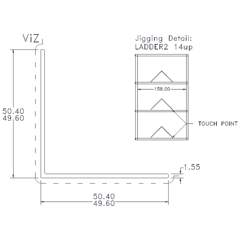 50 x 50 x 1.55mm angle - cross-section drawing