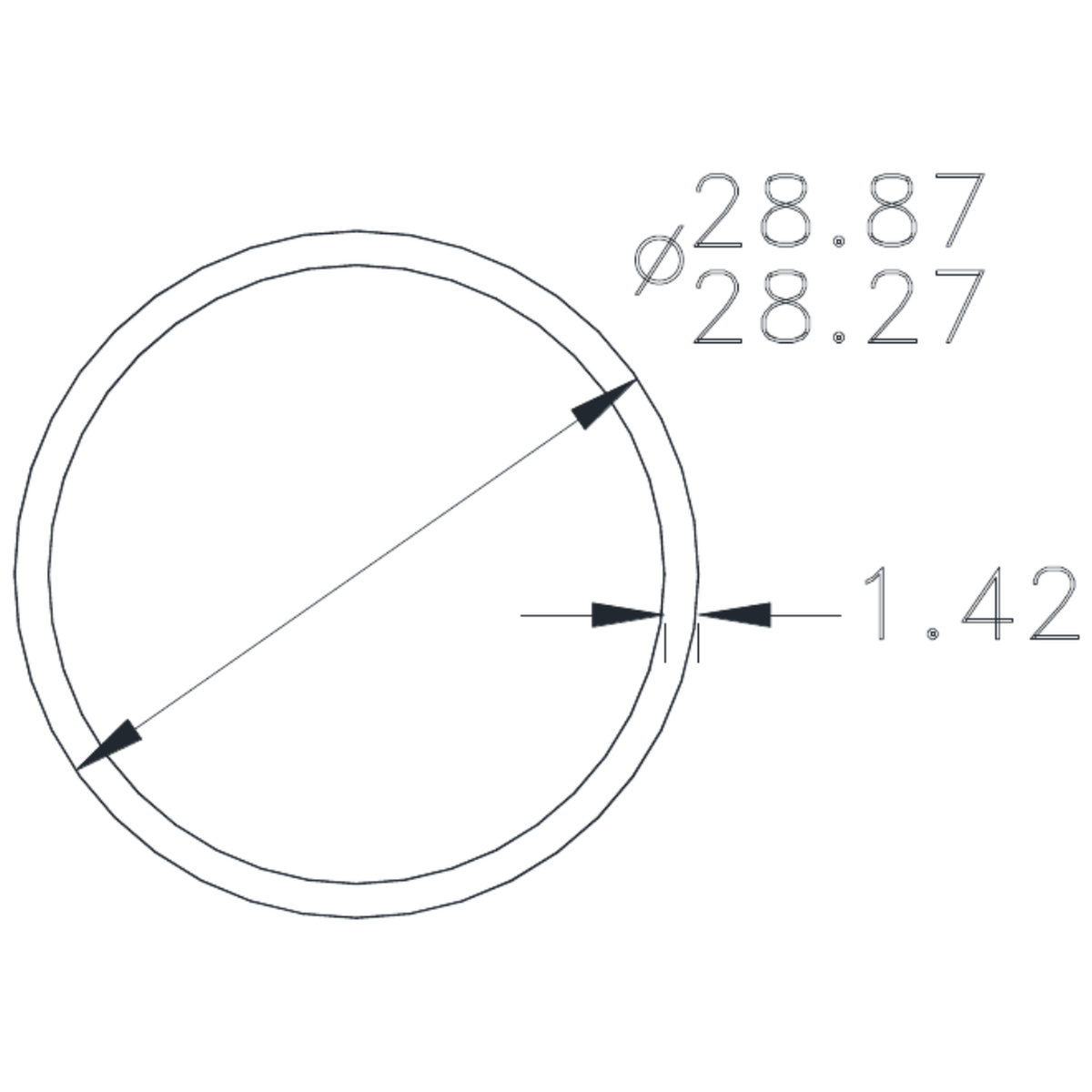 1&1/8" x 17g Tube - cross-section drawing