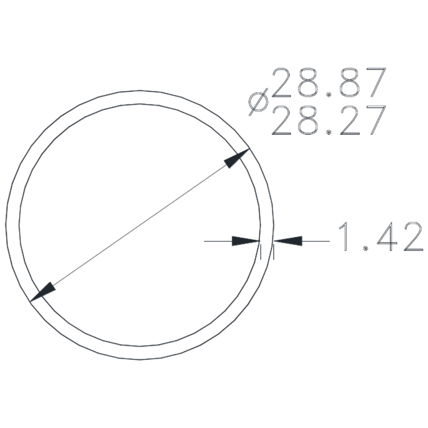 1&1/8" x 17g Tube - cross-section drawing