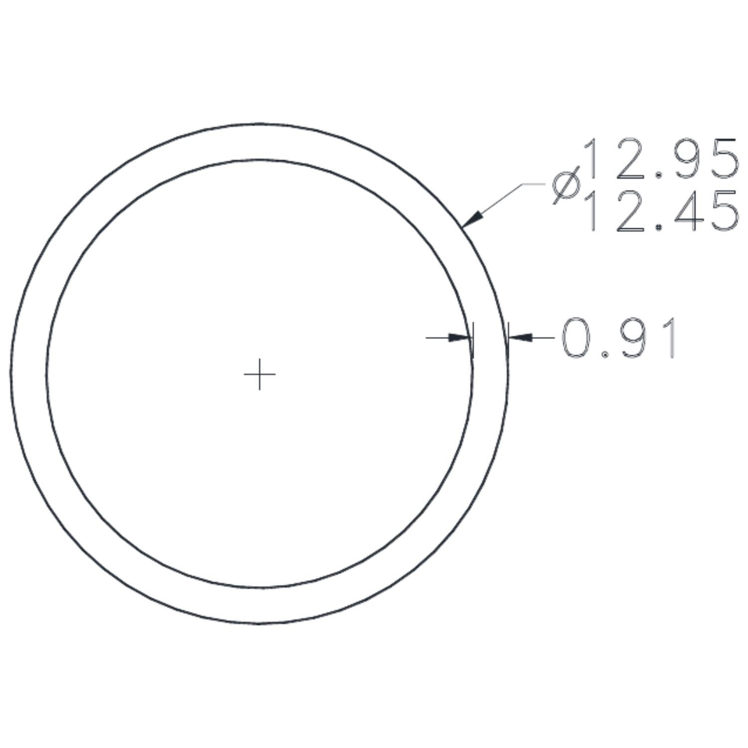 1/2" x 20g Tube - cross-section drawing