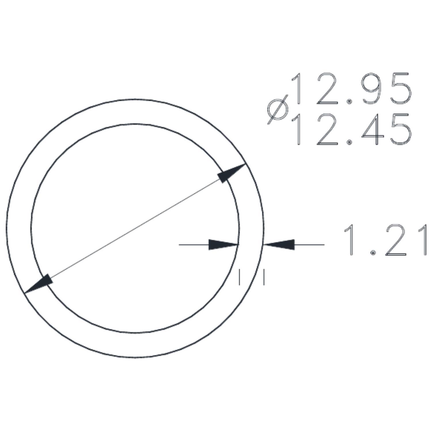 1/2" x 18g Tube - cross-section drawing