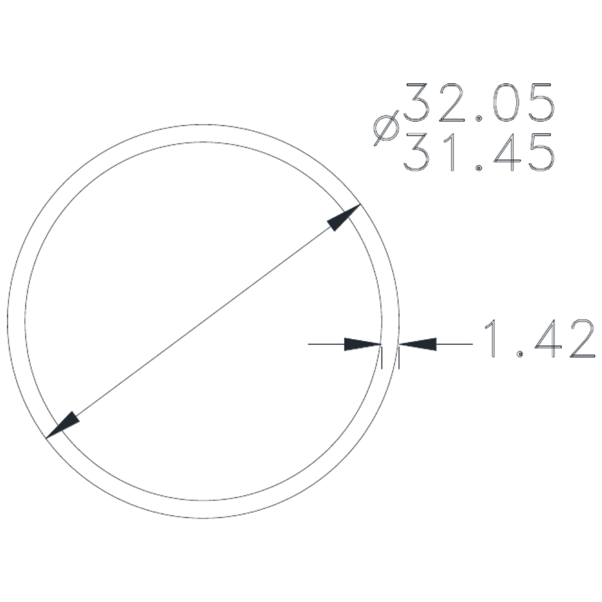 1&1/4 x 17g Tube - cross-section drawing