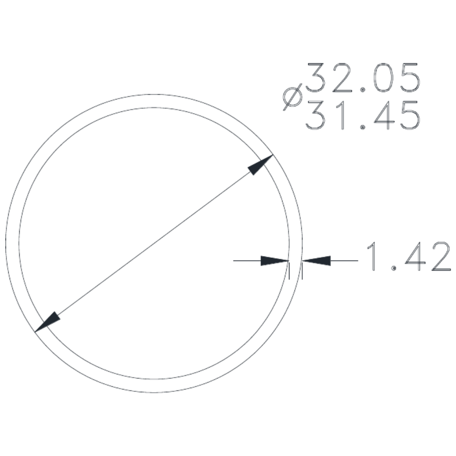 1&1/4 x 17g Tube - cross-section drawing