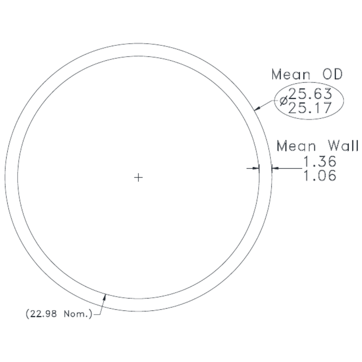 25.4 x 1.21WT Round Tube - cross-section drawing