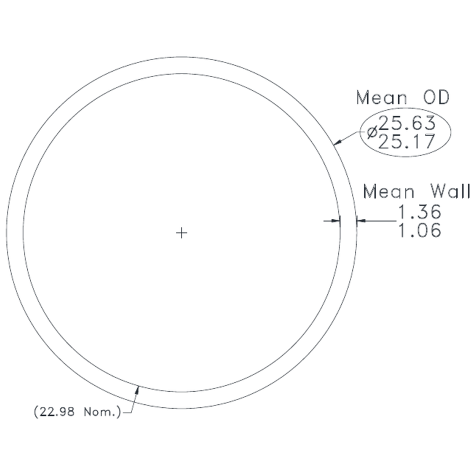 25.4 x 1.21WT Round Tube - cross-section drawing