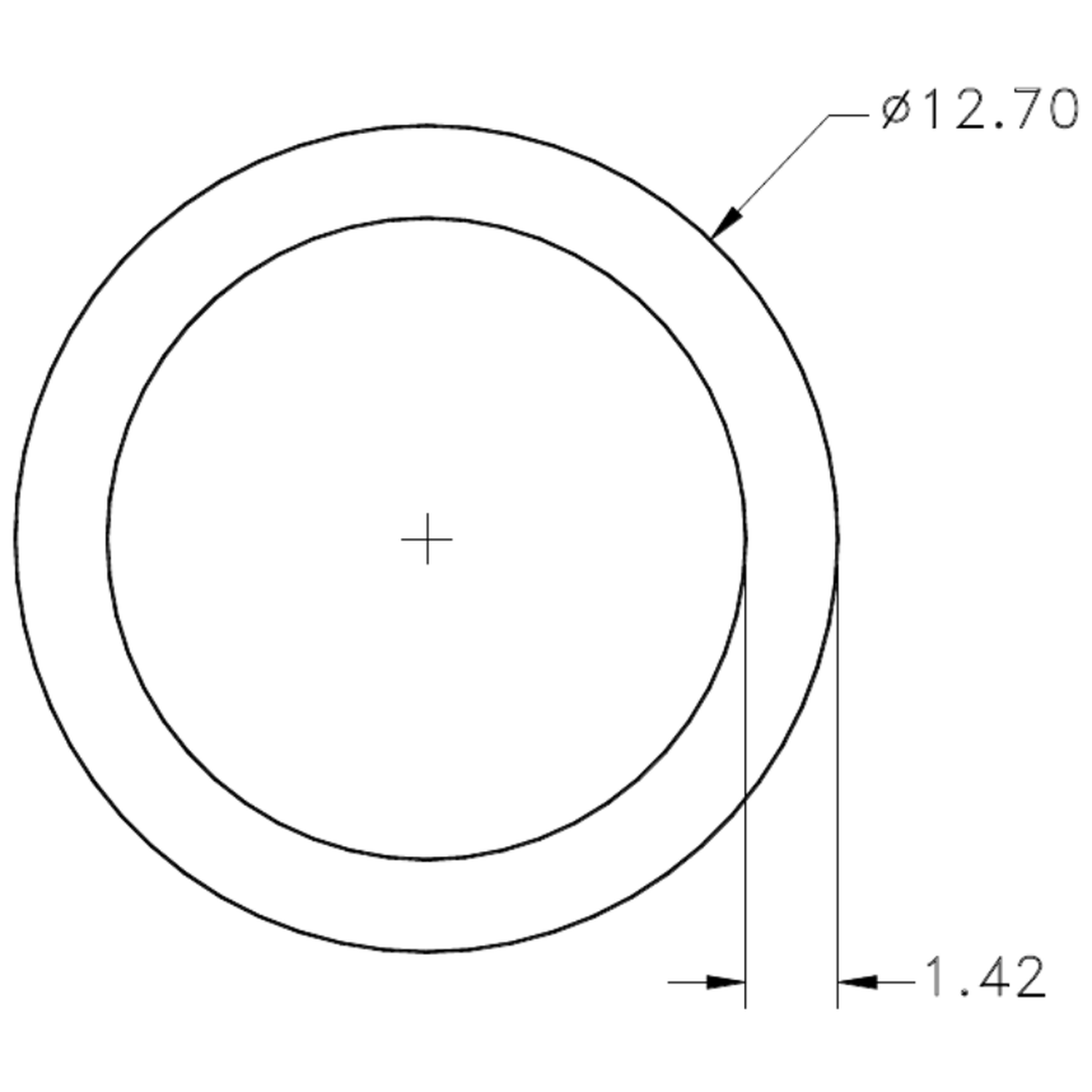 12.7 x 1.42mm Round Tube - cross-section drawing