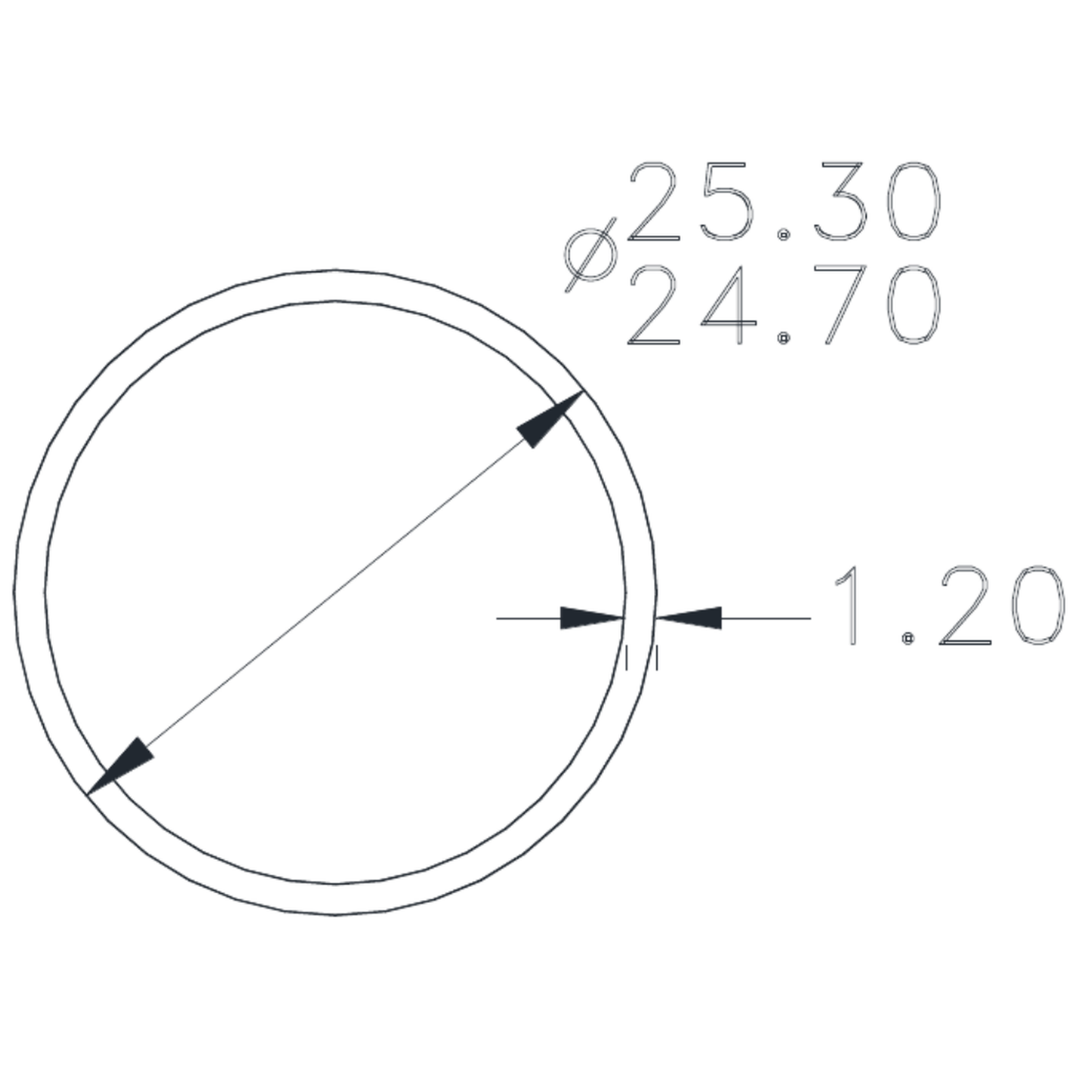 25mm x 1.2mm Tube - cross-section drawing