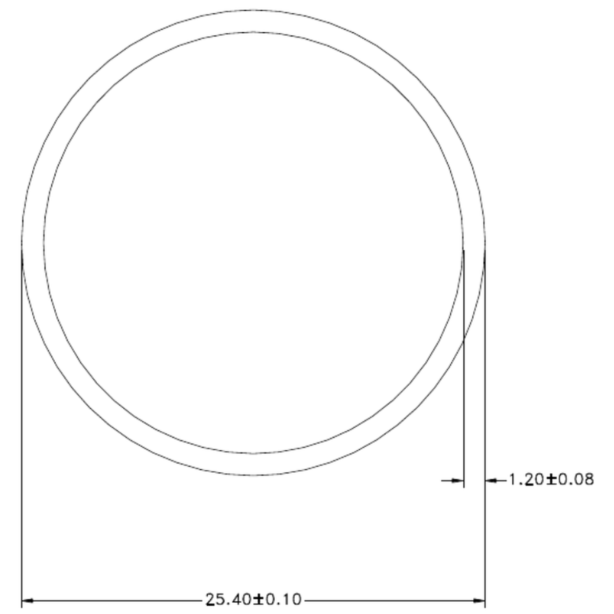 25.4 x 1.2 WALL R/Tube - cross-section drawing